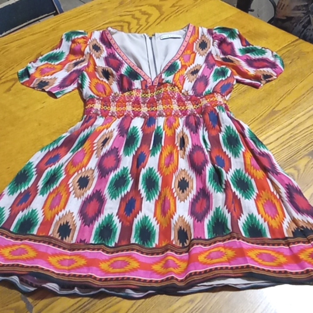 ALICE + OLIVIA Womens 2 Dress Used Preowned Casual  Multicolor SMOCKED V NECK yy